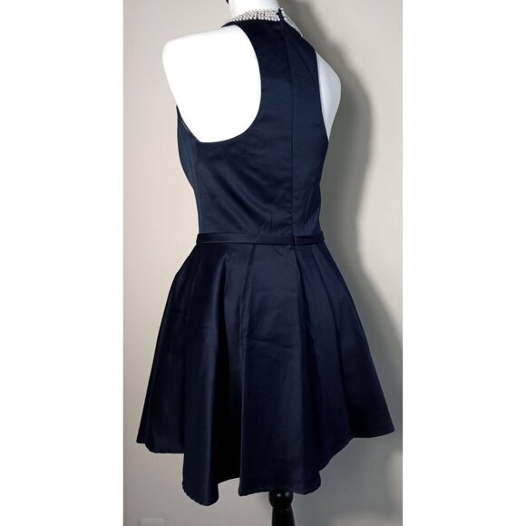 Cocktail Dress LA FEMME 22212 Short Elegant Dress Navy with Pearl Neckline Sz 10 - Picture 8 of 14